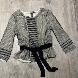 DKNY Black and Cream Mesh Blouse
